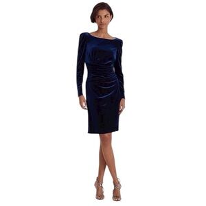 NWOT Lauren Ralph Lauren Velvet Puff Sleeve Cocktail Dress‎ in Sapphire Blue